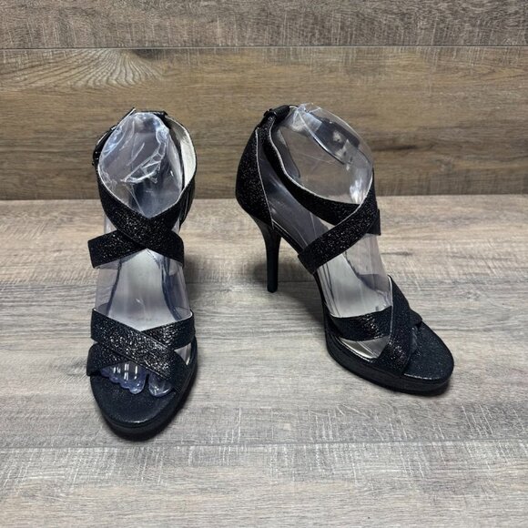 Michael Kors Evia Platform Sparkle Leather Open Toe Heels Women's Size 7.5 - Picture 6 of 7